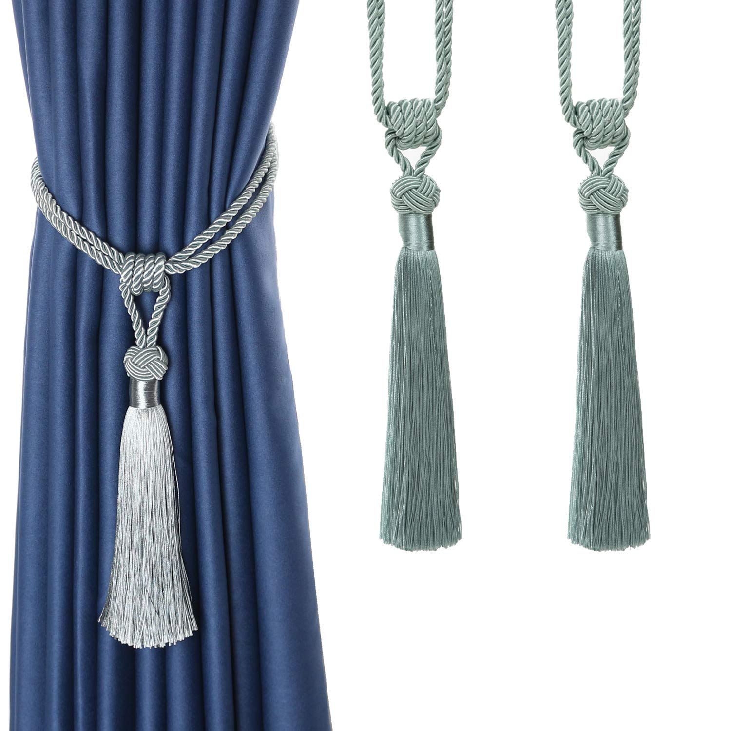 Tassel Curtain Tiebacks， Braided Rope Curtain Tiebacks Decorative Tassels Multicolor 2/4 Pcs(Blu,2pcs)