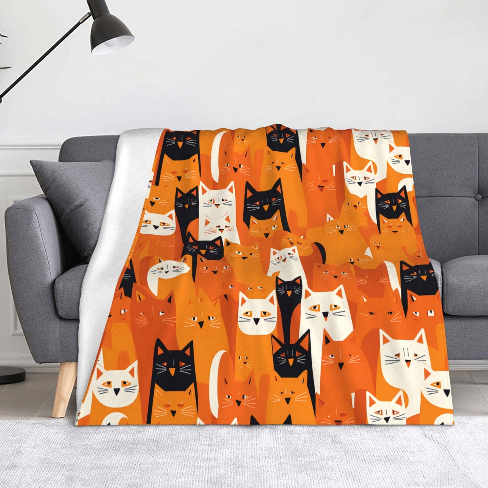 Couverture plaid chats oranges 152x127 cm : douceur pour votre lit