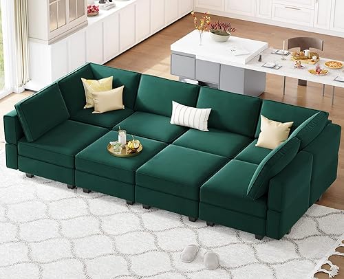 Miniatura 3 de Belffin Modular Sectional Sofa with Storage Chaises Sectional Sleeper Sofa Couch 8 Seat Sectional Bed Green Verde,Negro
