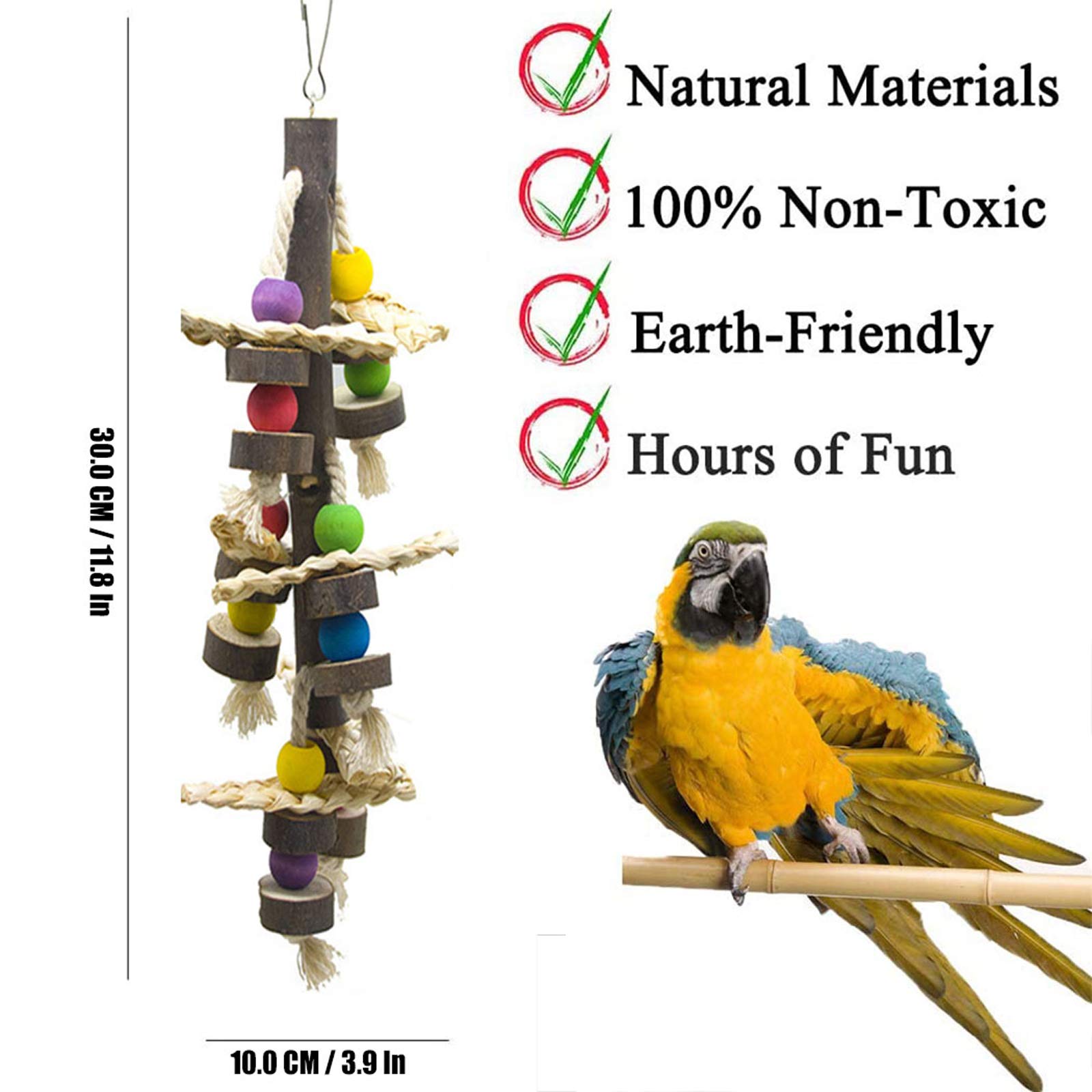 Pappagallo di Uccelli, 7 Pezzi Colorati Uccelli da Masticare Altalena Appesa Gabbia per Piccoli Parrocchetti Cockatiels Conures Are Pappagalli Fringuelli
