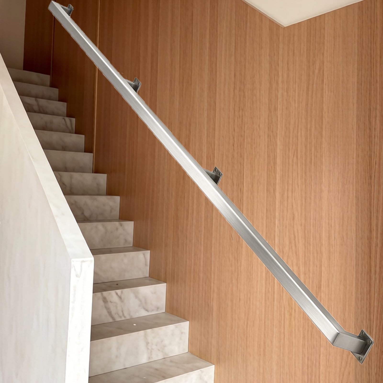 Liyadolaam Women's One Color Modern Stainless Steel Stair Railing 1M - 6M Wall Mounted Sturdy Heavy Duty Non-Slip Guardrails Handrail For Extremely Narrow Stairwell(9Ft/270Cm)