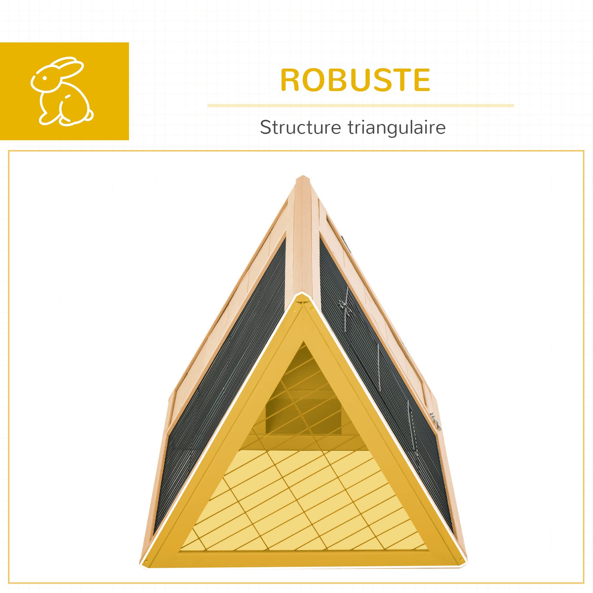 PawHut Clapier Triangulaire de Sol enclos extérieur Niche Double Porte Convient aux Lapins Poules Tortue terrestre dim. 116L x 62,2l x 52,5H cm Bois Massif pin