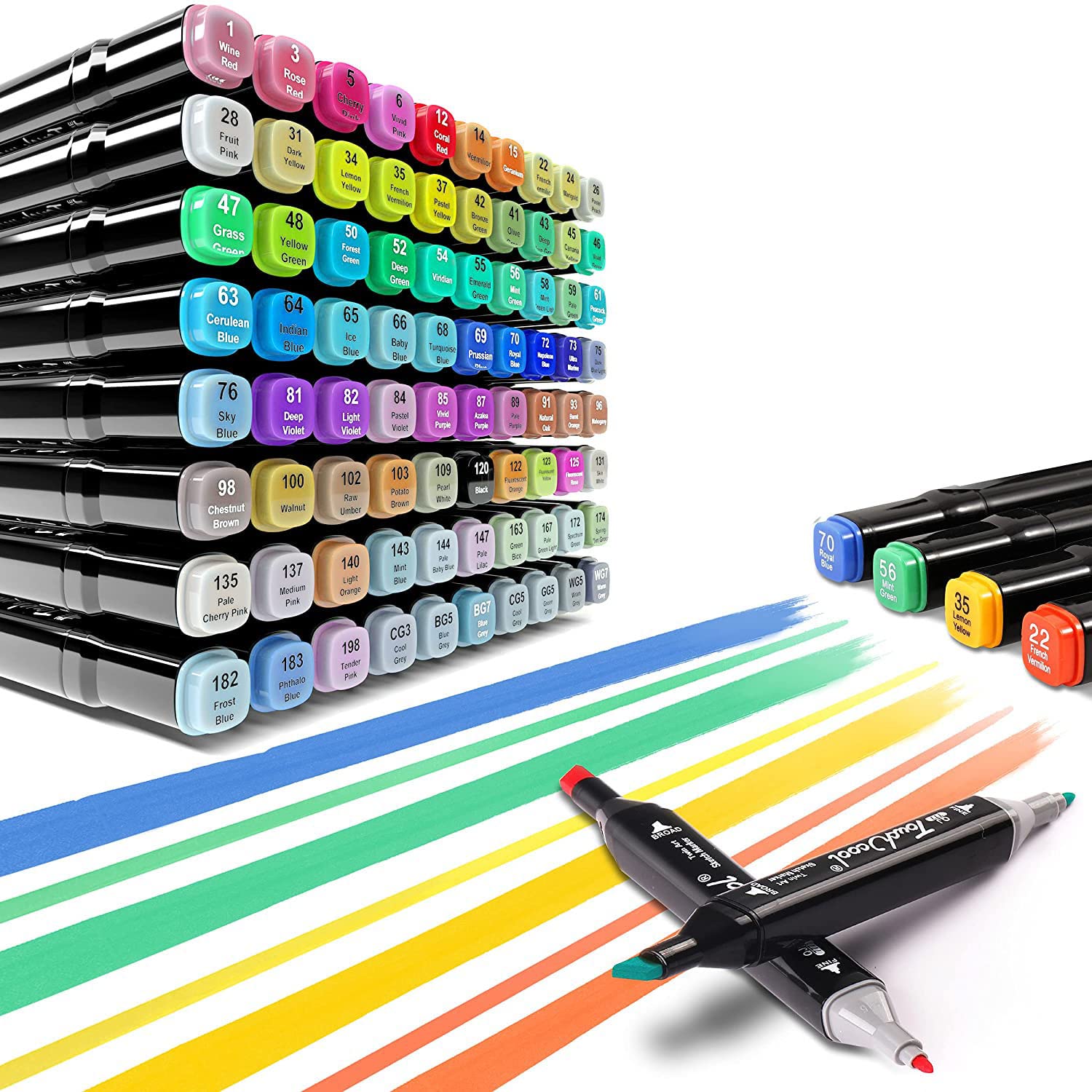 マルハチマーカー Magicwand ⦗Pack of 48⦘ Dual Tip Art Markers Pen For Manga And