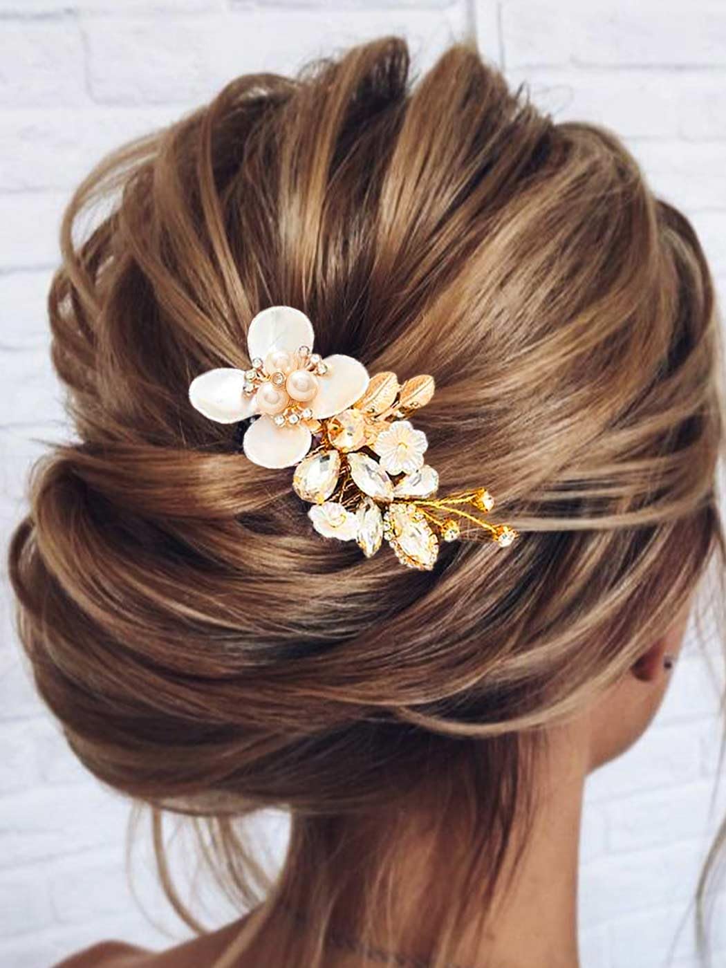 Catery Flower Bride Wedding Hair Comb Gold Floral Hairpiece Crystal Bridal Side Clips Accessories for Women