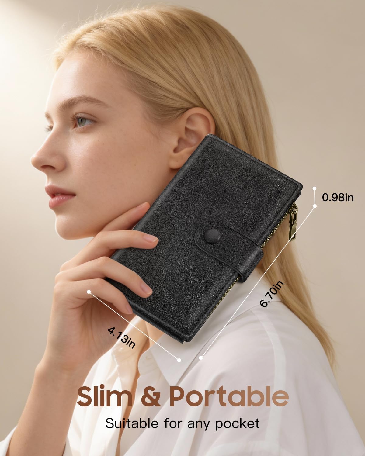 FINTIE RFID Women Wallet, 11 Cards 3 Cash Slots Passport Holder image 2