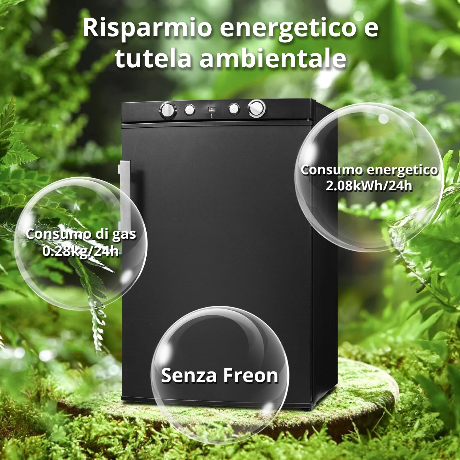 SMETA Frigorifero a gas da 95 l, con congelatore, portatile, a 3 vie, 12 V, 230 V, per camper, garage e casa vacanze, a risparmio energetico e silenzioso, con manico nero, con impugnatura