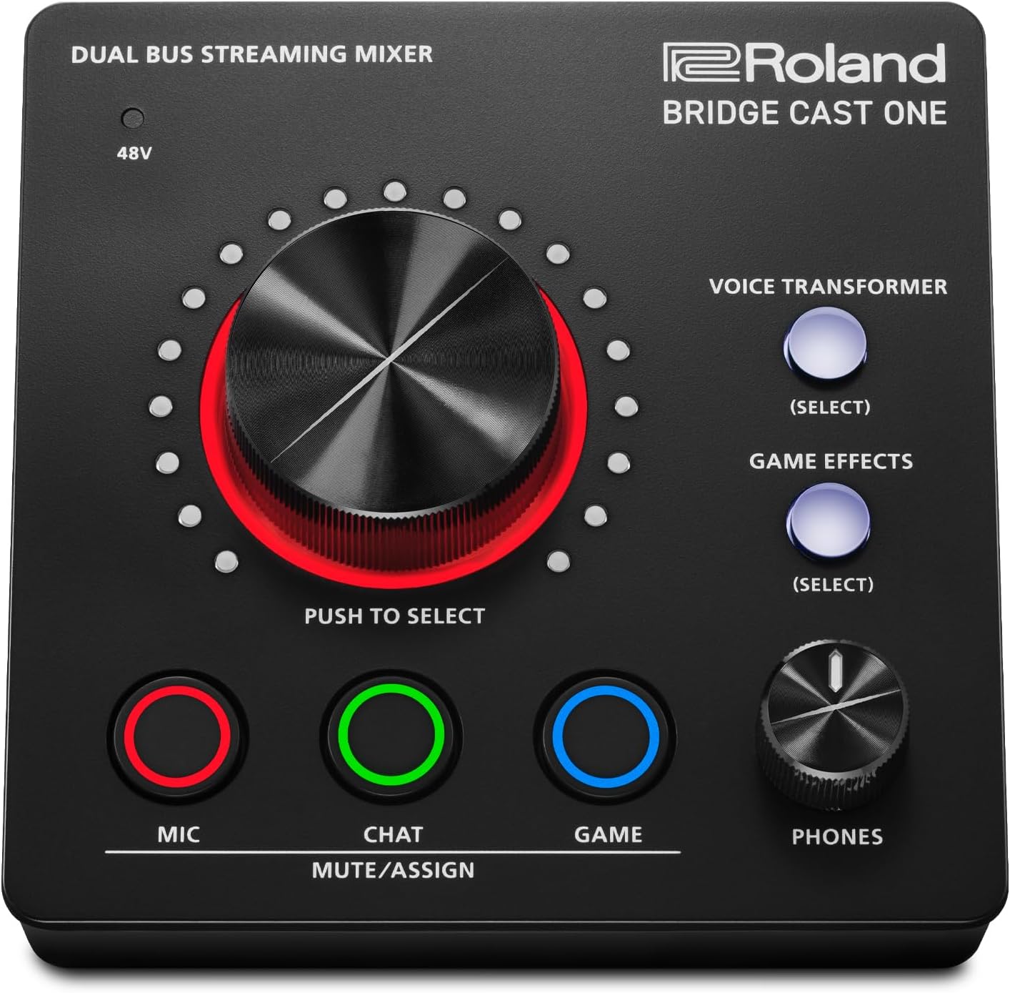 Roland BRIDGE CAST ONE Dual Bus Streaming Mixer Compact Audio Streaming Mixer For Online Gamers & Content Creators 32-Bit Hardware DSP USB-C Windows and Mac Connectivity XLR Mic Support
