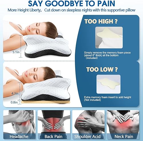 Miniatura 22 de Almohadas de espuma viscoelástica, almohada cervical para aliviar el dolor de cuello y hombros, almohada ergonómica de contorno de cama, suave