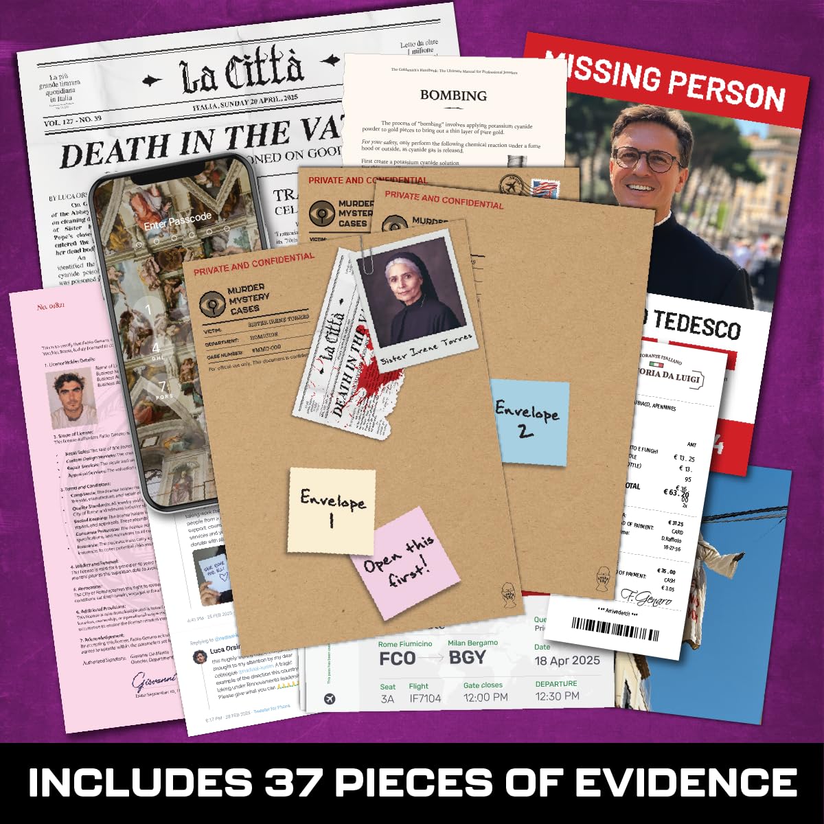 Lucky Egg Murder Mystery Case File Game Murder of an Activist - Detective Game with Realistic Crime Solving Experience (Vatican) - Image 3