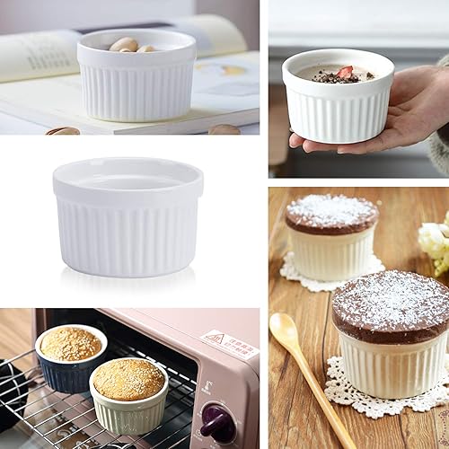 Miniatura 4 de Ramequines de porcelana de 4 onzas, juego de 8, platos para soufflé, cuencos aptos para horno, para creme brulee, natillas, pudín, mini postres,