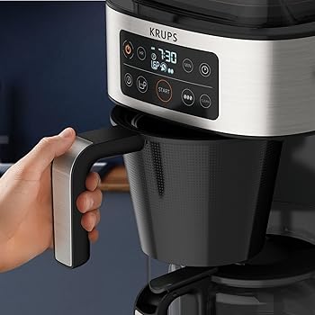 Krups Aroma –Cafetera de filtro de 1000W potencia, dosificación automática, sistema inteligente de palanca, capacidad de 1.25L y hasta 10 tazas, apagado automático, acabado de acero inoxidable, KM760D6