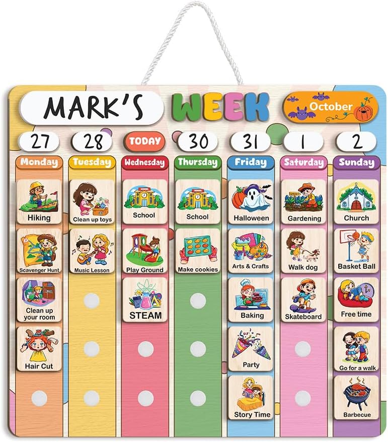 Wooden Weekly Planner for Kids 13x15", Weekly Visual Routine for Kids, Days of the Week Routine for Toddler, Kid Activity Calendar, Week Kid Calendar