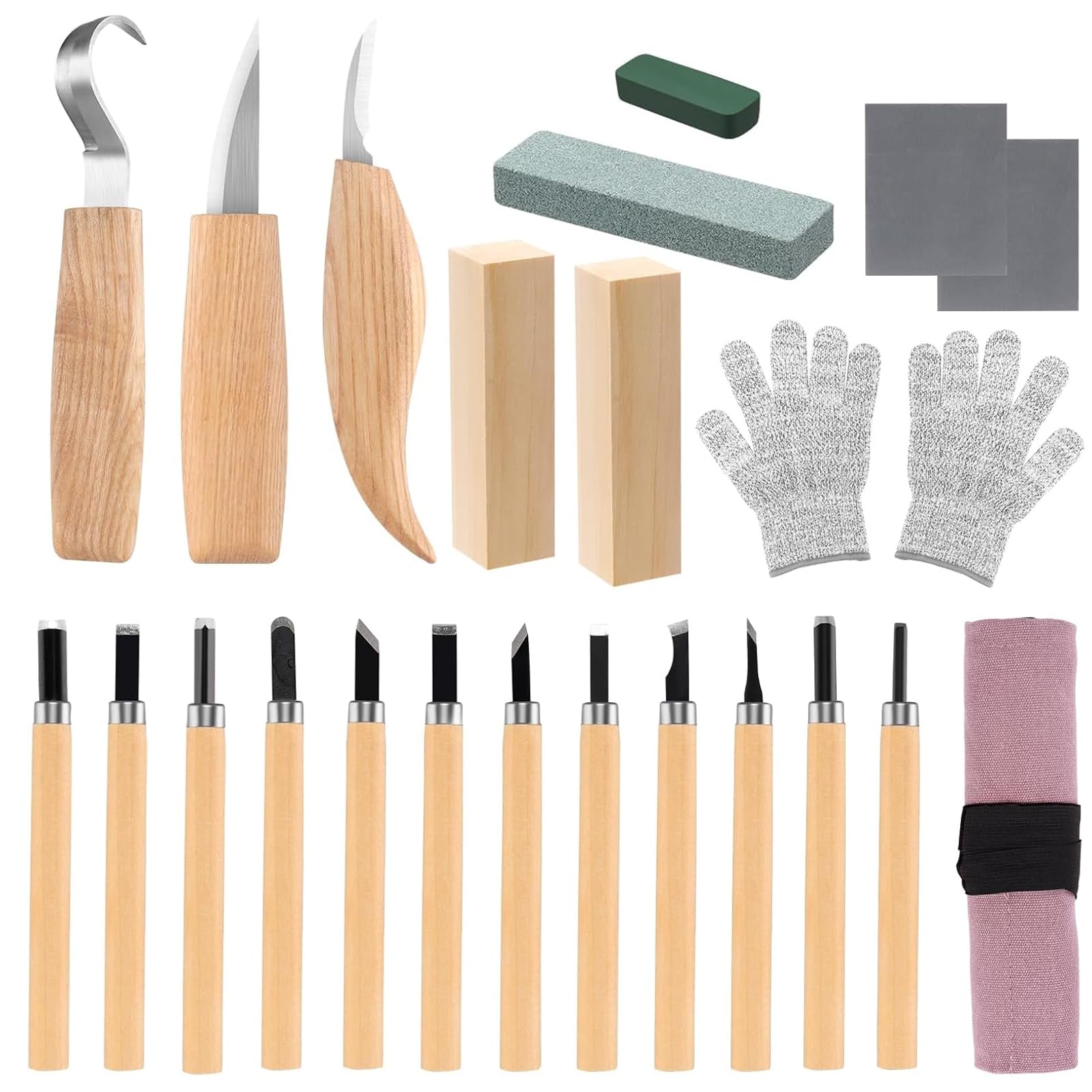 Galerie SV 24 Piezas Kit Tallar Madera Juego de Herramientas Para Tallar Madera Use Guantes Resistentes A Cortes Herramientas De Tallado Para Principiantes Y Talladores Profesionales