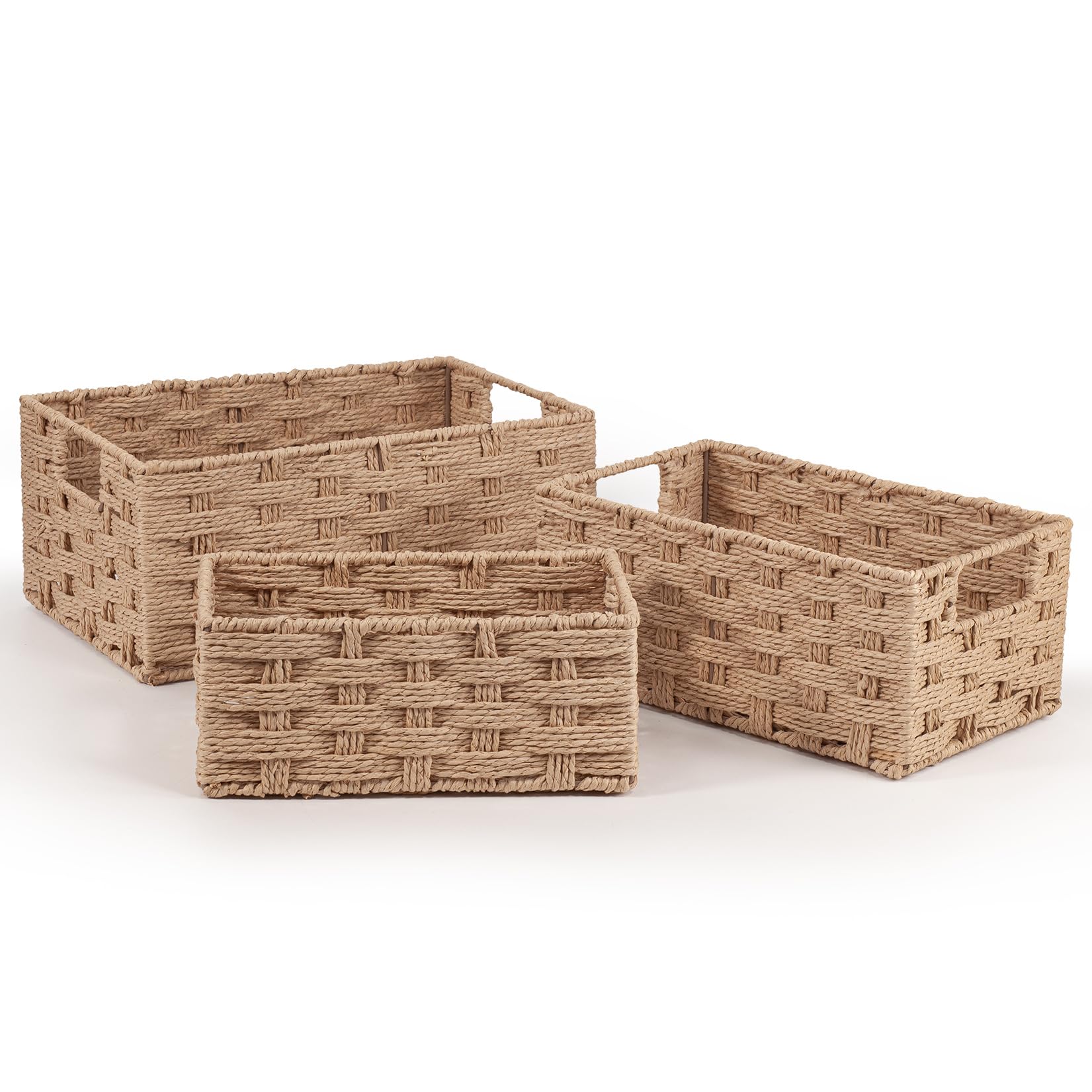 Woodluv Khaki Storage Baskets Set Of 3, Gift Hamper Basket Bathroom Storage Basket For Shelves, Wardrobe Organiser Toys Tidy Baskets,