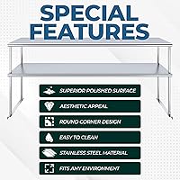 Vista 2 de Estante doble de acero inoxidable resistente con certificación NSF de calibre 18 con soportes para cocinas, cuartos de servicio, almacenamiento