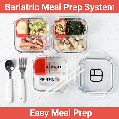 Miniatura 8 de Contenedores de control de porciones para comidas bariátricas, recipientes de vidrio de 8 onzas con dos compartimentos y tapas de 4 onzas (paquete