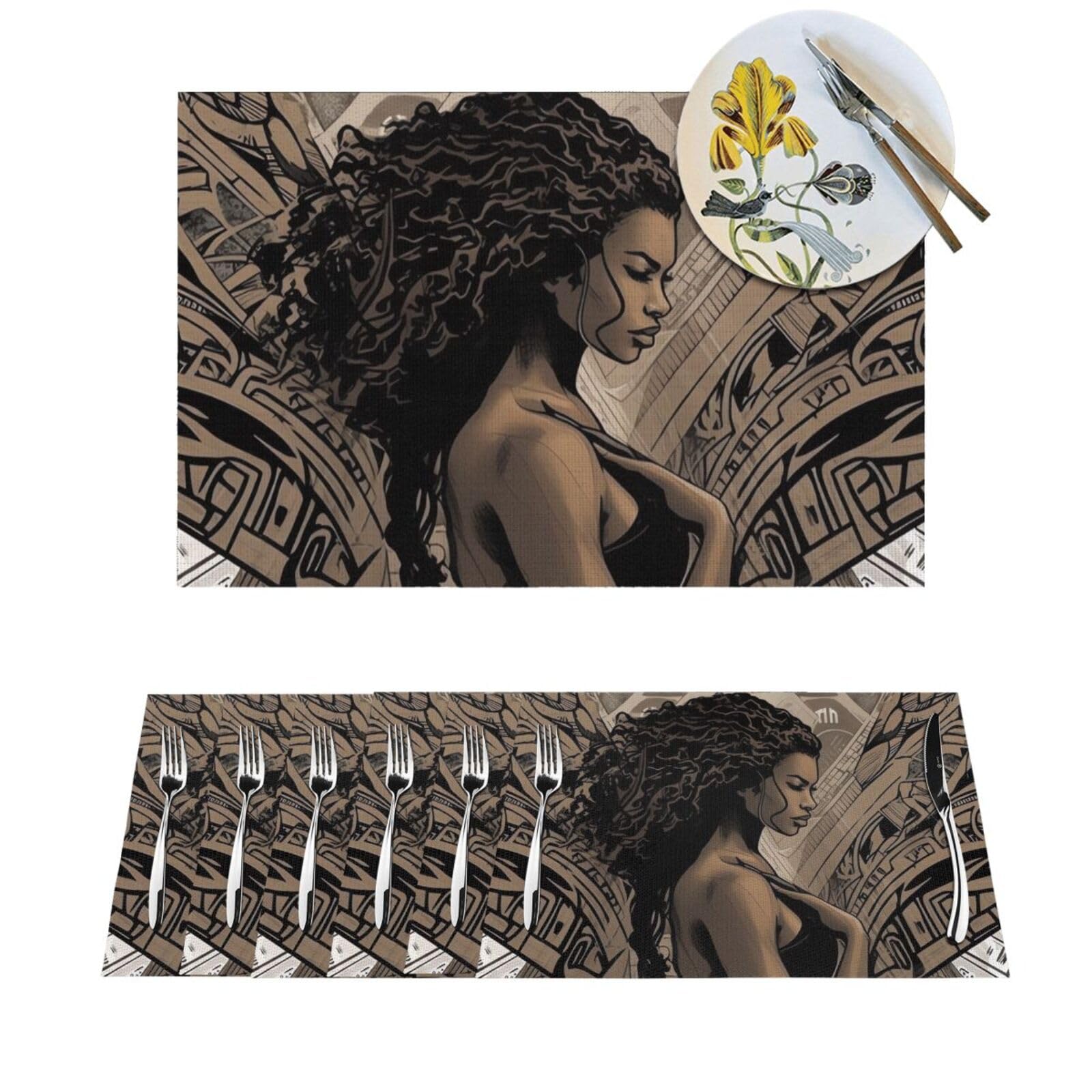 Set de table cuisine chic noir en vinyle tressé repas de famille