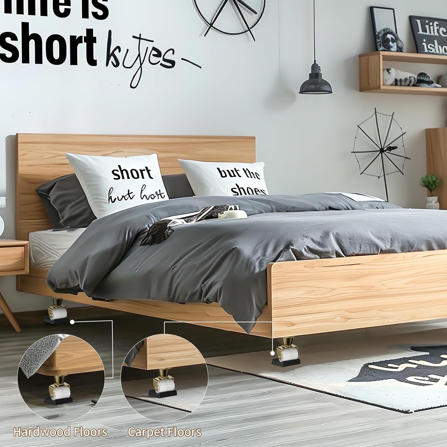 4 Pcs Bed Stoppers to Prevent Sliding - BOIVSHI 2.9"x2.3" Silicone Caster Cups - Furniture Stoppers to Prevent Sliding, Bed, Sofa, Chair - Floor Protectors and Prevents Scratches - Black