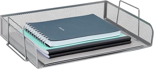 Miniatura 5 de Mind Reader Bandeja de papel apilable, organizador de escritorio, almacenamiento de archivos, oficina, malla de metal, 13.25 pulgadas de largo x