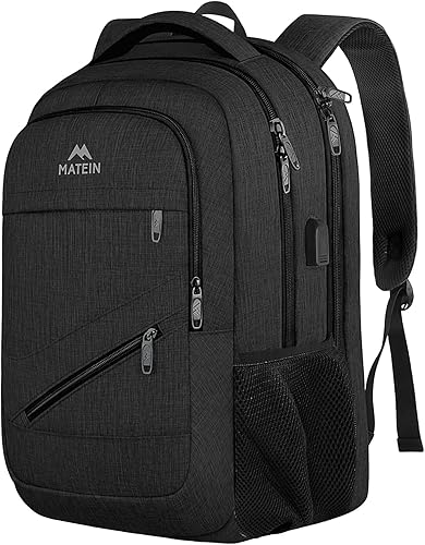 MATEIN - Morral de viaje de negocios extra grande, compatible con TSA, morral impermeable con puerto USB de carga y compartimento para portátil de