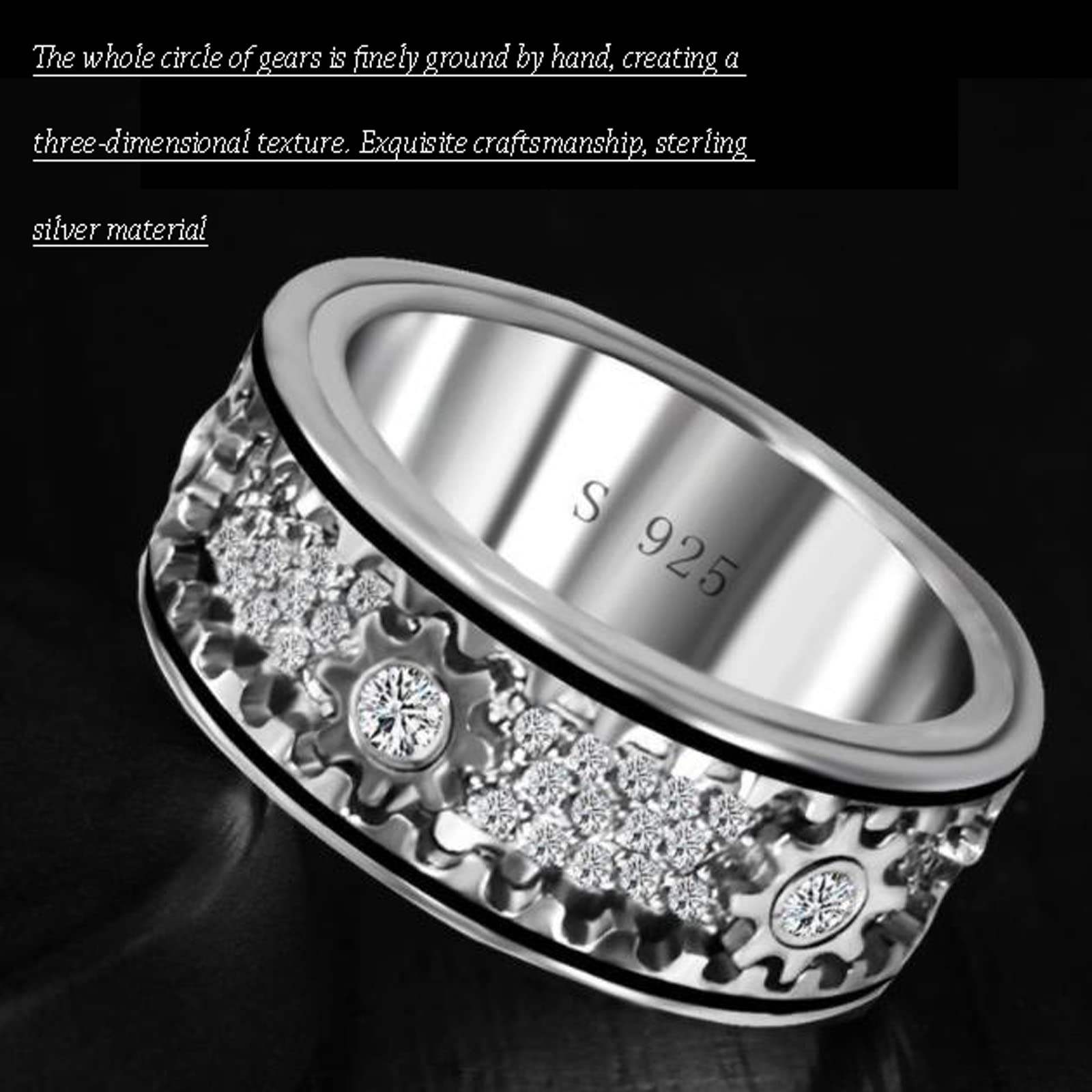 Gear Diamond Ring 925 Sterling Silber Gypsophila drehbarer Ring mit Diamant, Anti-Angst Stressabbau Viel Glück Kristallringe Schmuck Accessoires für Männer Frauen Liebhaber Geschenke