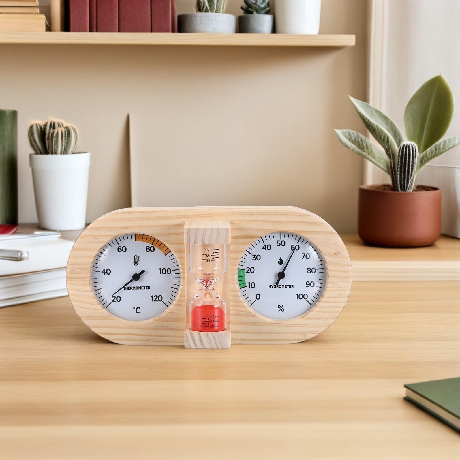 Anneome Sauna Higrometr Termometr z Mechaniczny Klepsydrą Timer Do Pomiaru Temperatury i Wilgotności Pomieszczeniach Spa Hotelowych Saunach i Łazienkach