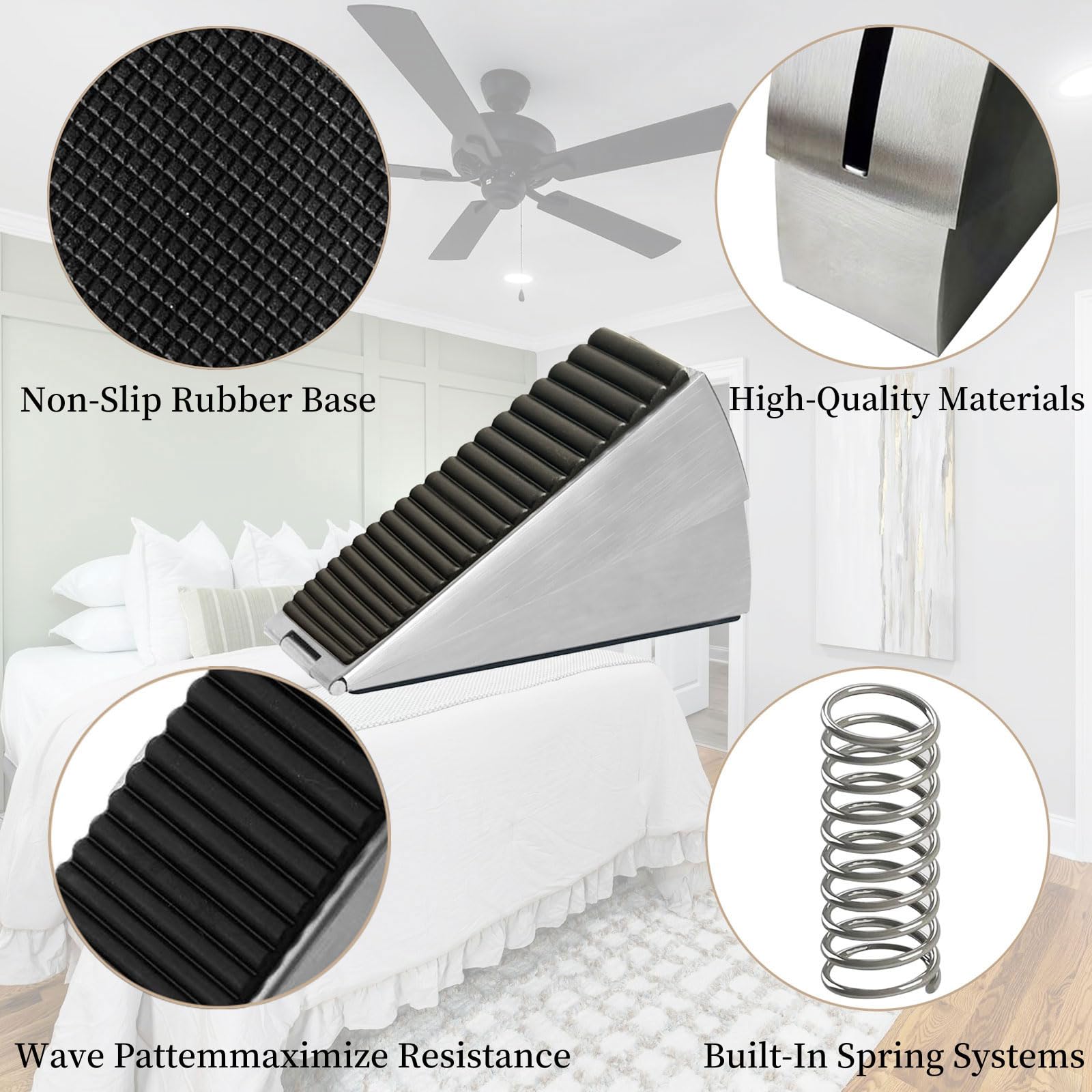 Heavy Door Stop, Heavy Duty Stainless Steel Spring Door Stopper, Tall Door Weight Up to 3 Inch, Non-Slip Rubber Grip - Image 3