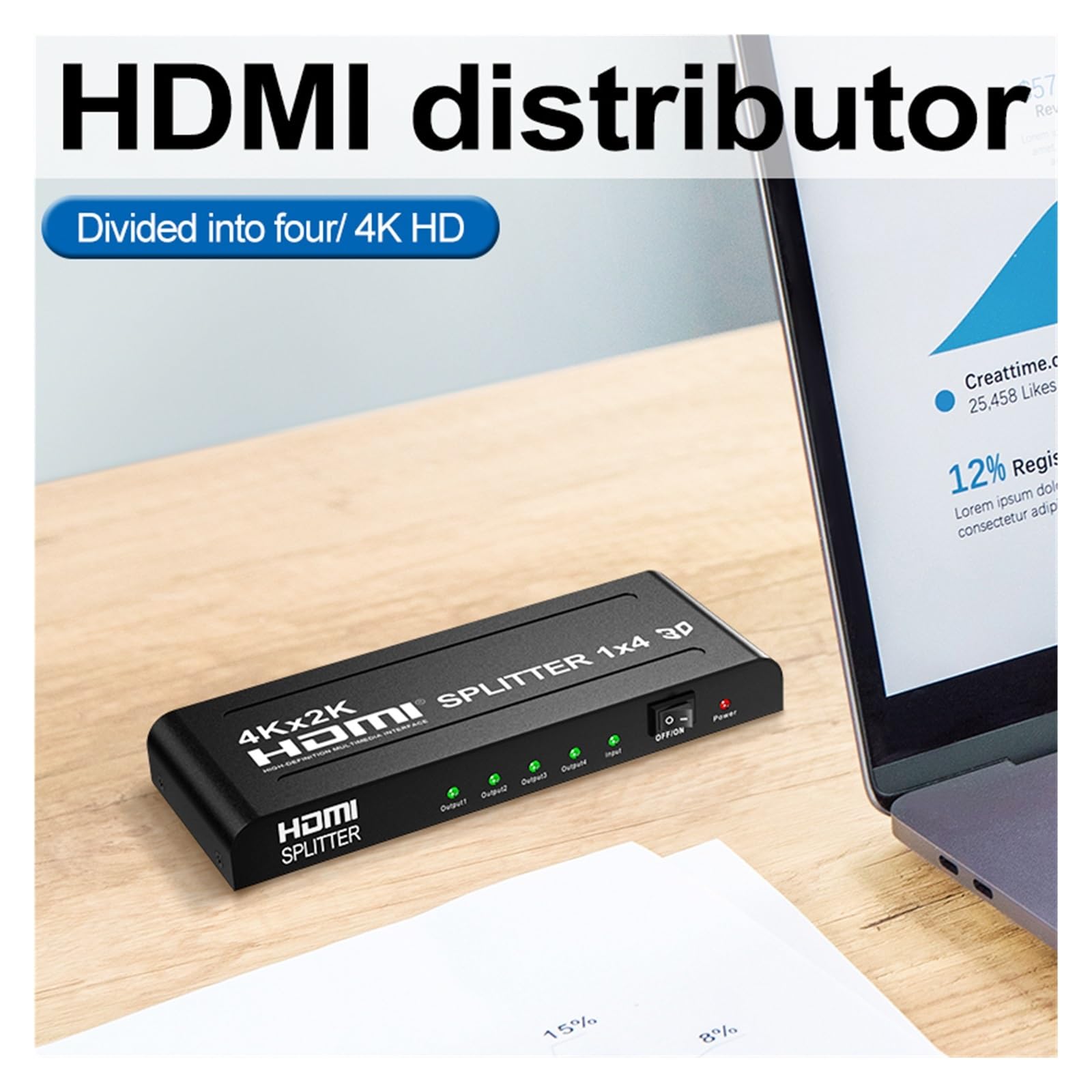 Convertidor Digital, Divisor Compatible con 4K 3D, Distribuidor 1X4, 1 Entrada, 4 Salidas, Amplificador De Interruptor Vídeo 30Hz