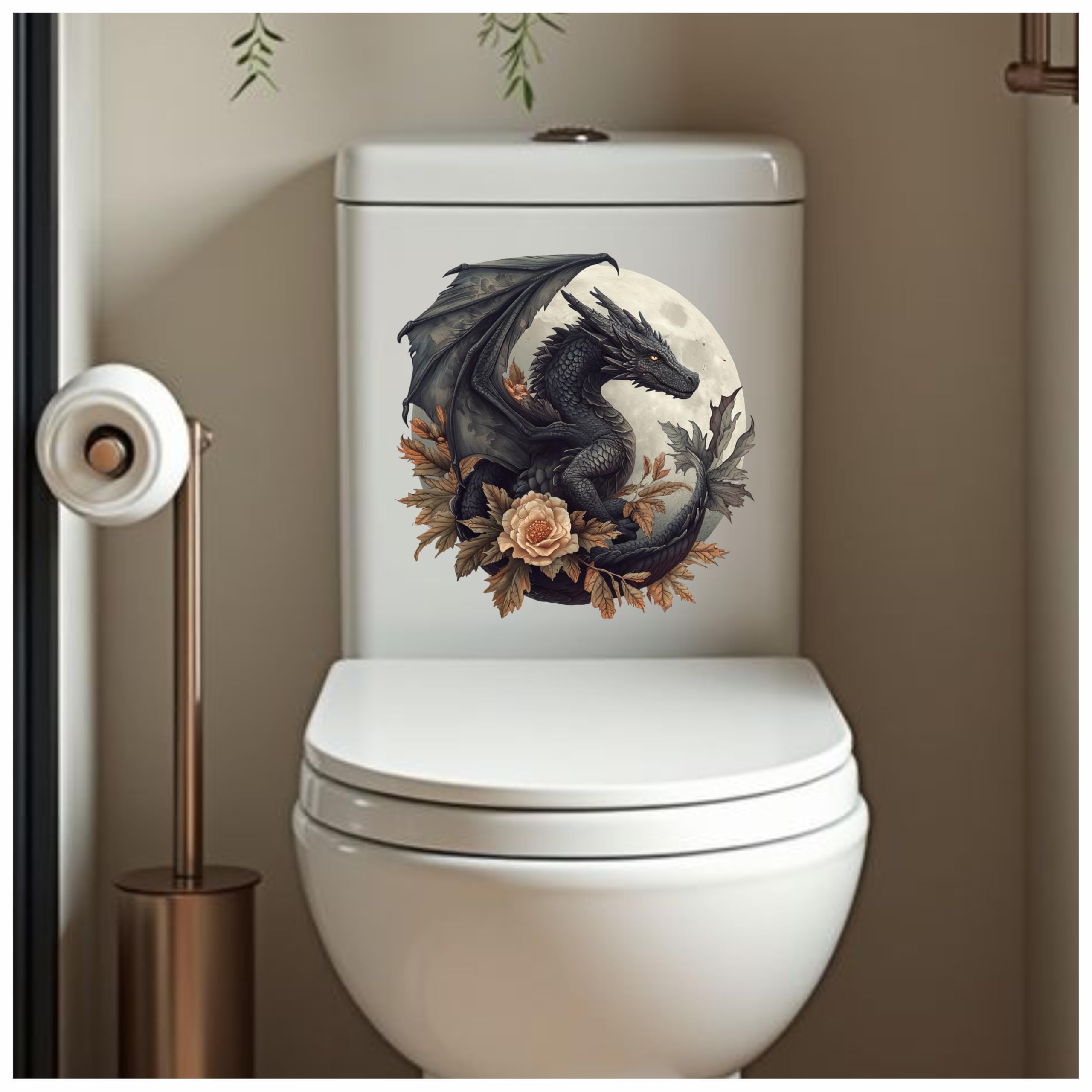 Black Dragon Toilet Seat Lid Decals, Non Transparent, Cover Marks, No Unsightly Film, No White Edges, 21cm Tall, Weatherproof, Multi Purpose Mythical Creature Vinyl Stickers