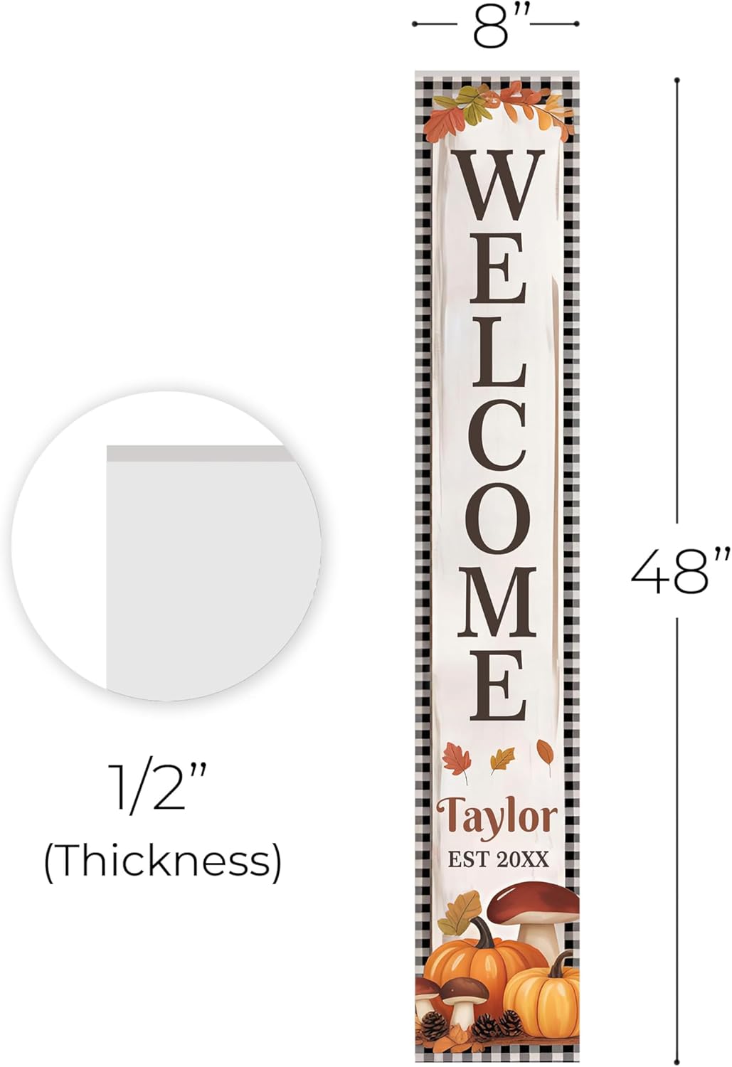Custom Fall Porch Sign with Family Name and Year 48x8", Personalized Fall Welcome Sign for Front Porch, Autumn Porch Decor and Welcome Home Sign for Front Door, PVC Sign, Design 16