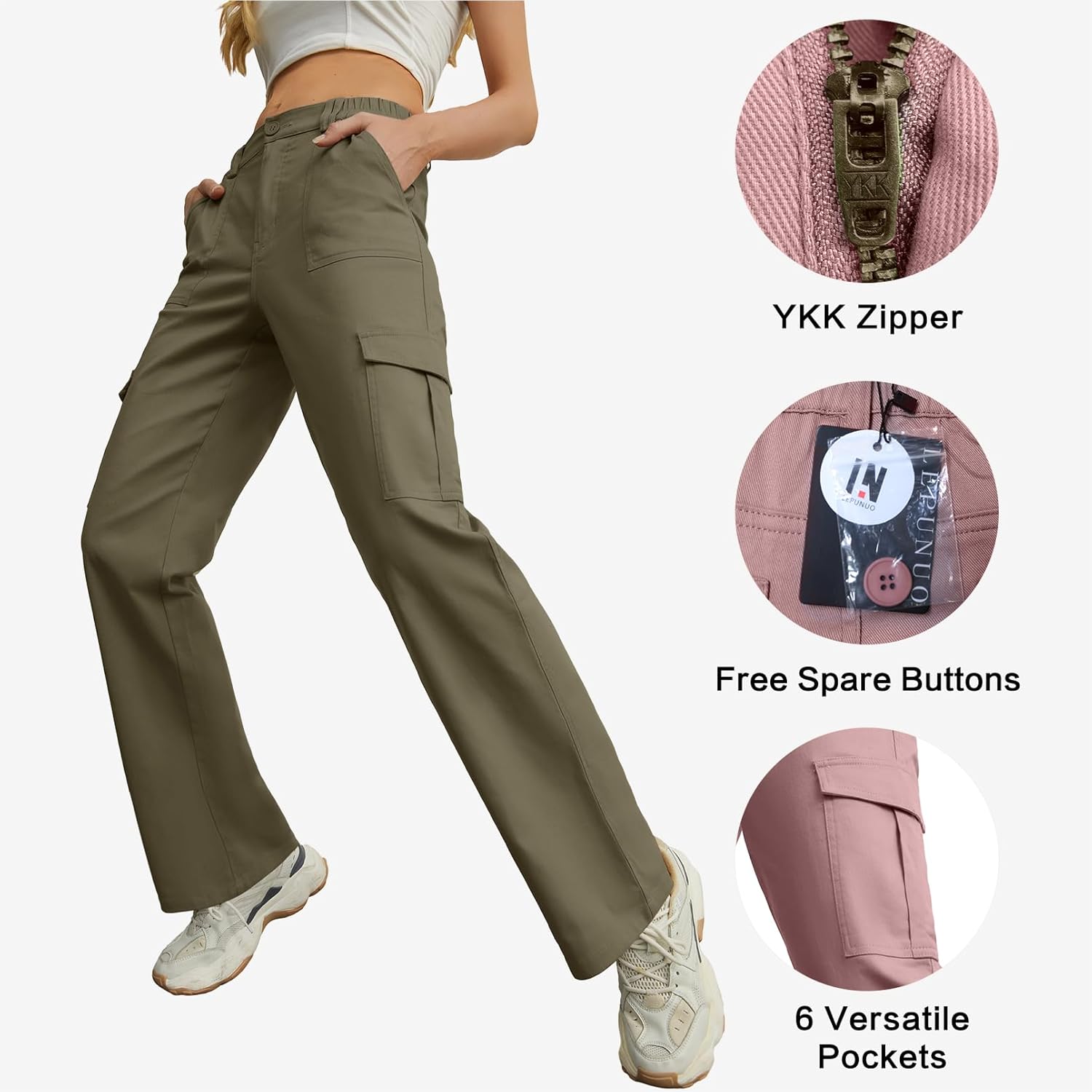 Lepunuo Cargo Pants for Women High Waisted Casual Pants Baggy Stretchy Wide Leg Y2K Streetwear with 6 Pockets - Image 4