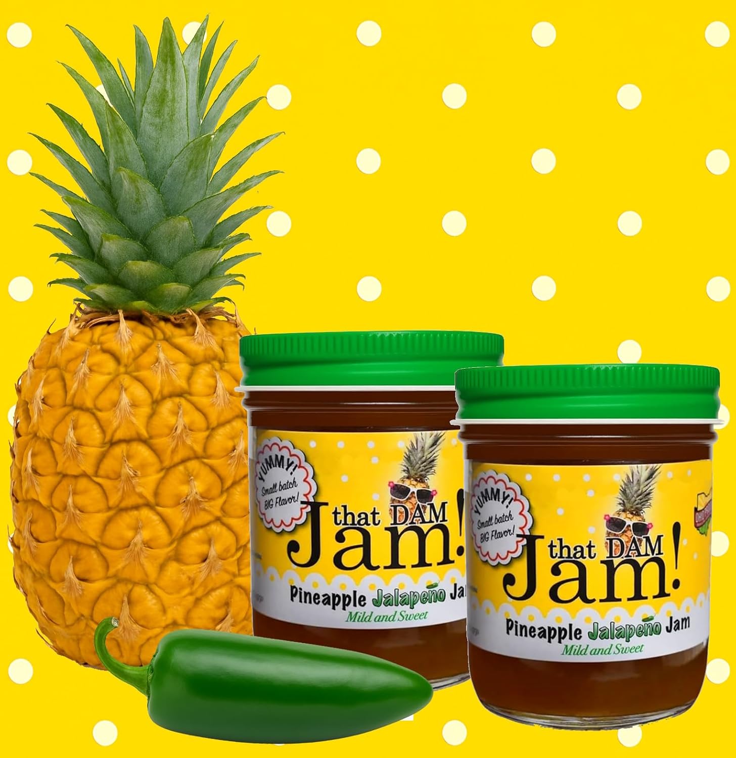 That Dam Jam - Handcrafted Pineapple Pepper Jams - A Burst of Sunshine in Every Jar - 8 oz - 100% Real Fruit, Vegan & Gluten Free (Pack of 2) (Pineapple Jalapeno)