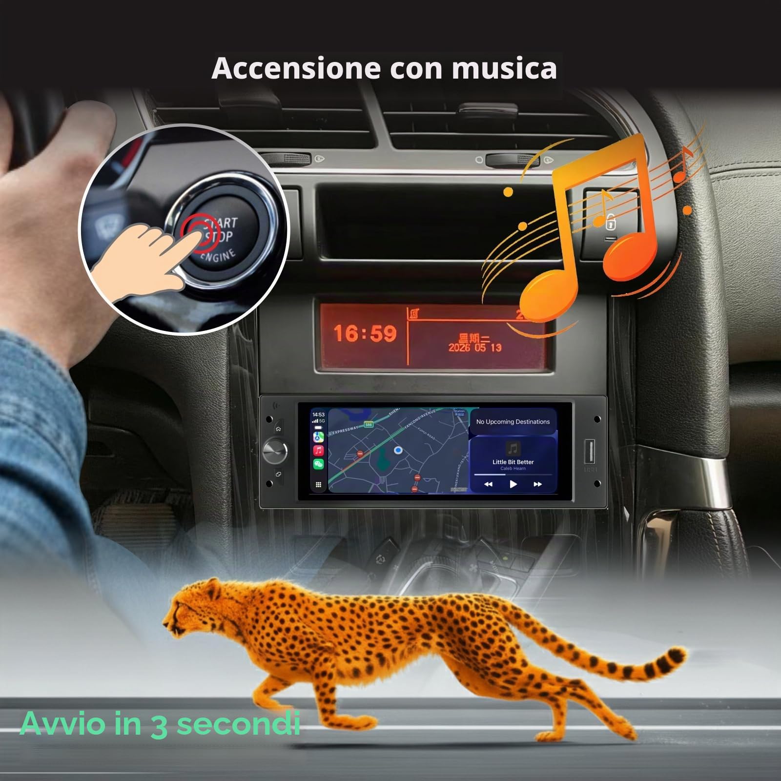 Singolo DIN Autoradio Linux per Peugeot 206 207 308 3008 Citroën C2 C3 C4 Picasso con CarPlay Wireless e Android Auto, avvio in 2 secondi, comandi fisici tramite manopola, installazione Plug Play