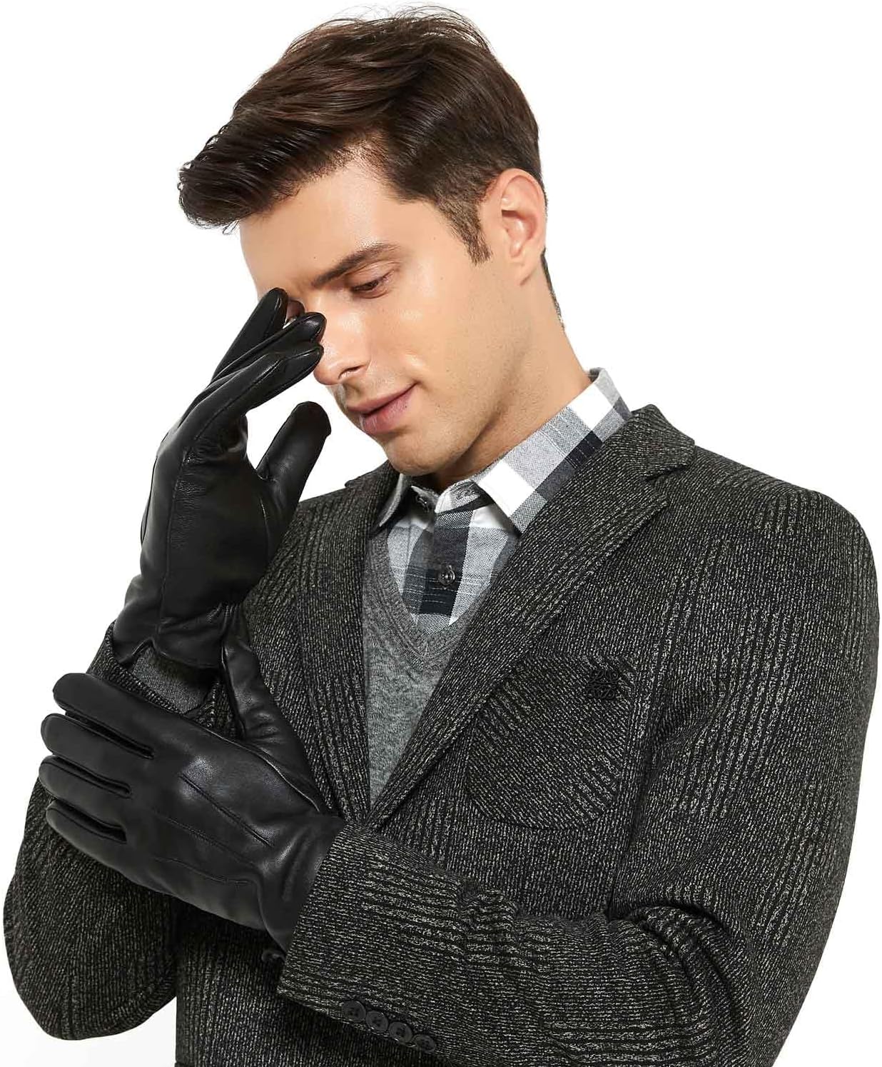 ZLUXURQ Mens Soft Lambskin Leather Touchscreen Winter Driving Gloves Cashmere Lined,comfortable and warm. - Image 7