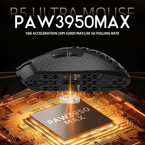 Miniatura 3 de ATTACK SHARK R5 Ultra Ratón Inalámbrico para Juegos, Carcasa de Fibra de Carbono 39g Superligero, Sensor Óptico PAW3950MAX Nordic 52840 MCU 8K