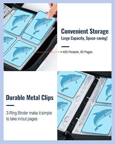 Miniatura 6 de TiMOVO Card Binder Holder for Game Cards Trading Card Collection Album Binder Storage Carry Case with 4-Pocket Page Holds Up to 400 Cards PU Card