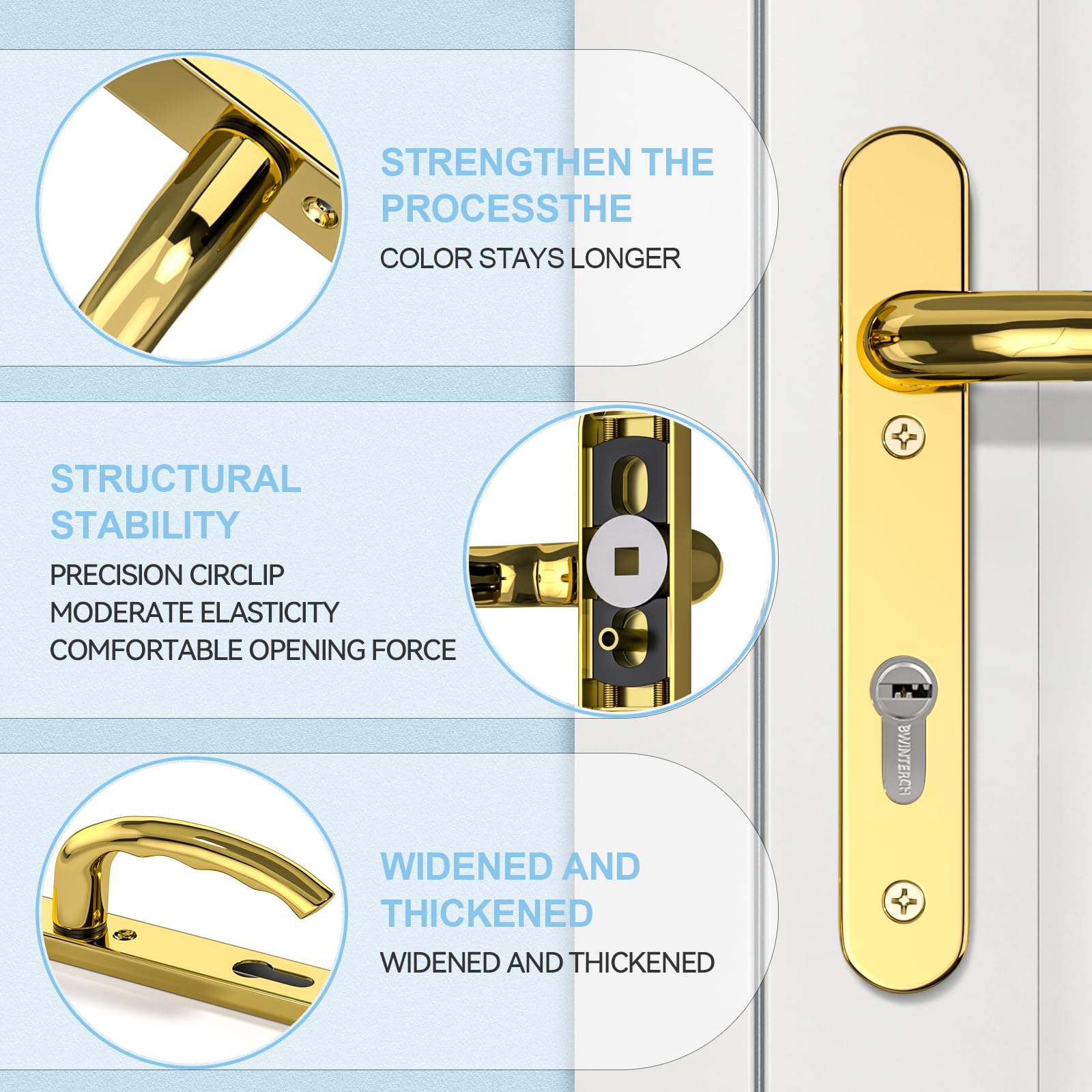 GANZTECH 1 Set PVD Gold UPVC 304 Stainless Steel Door Handle, 92mm PZ (Centres), Backplate 212mm,122mm Screw to Screw - Image 3
