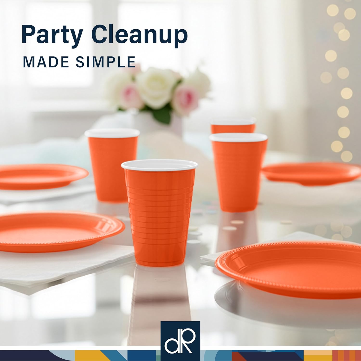 DecorRack Orange Plastic Cups, 12 oz Disposable Cups, Reusable Party Supplies (40 Count) - Image 7