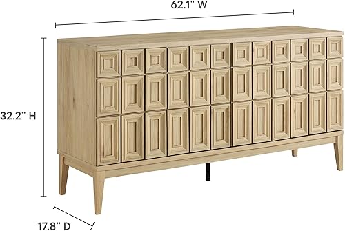 Miniatura 3 de Modway Samos - Aparador retro moderno de 62 pulgadas con almacenamiento en nogal, gabinete de buffet con diseño geométrico de puerta para comedor,