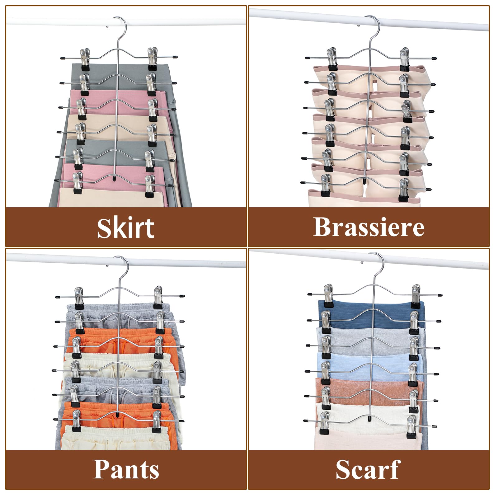 Mehrlagige Hosenbügel, 6 Etagen, Rockbügel mit verstellbaren Clips, rutschfest, platzsparend, Schrank-Organizer, strapazierfähig, um 360 Grad drehbarer Haken, ideal für Hosen, Jeans (schwarz)
