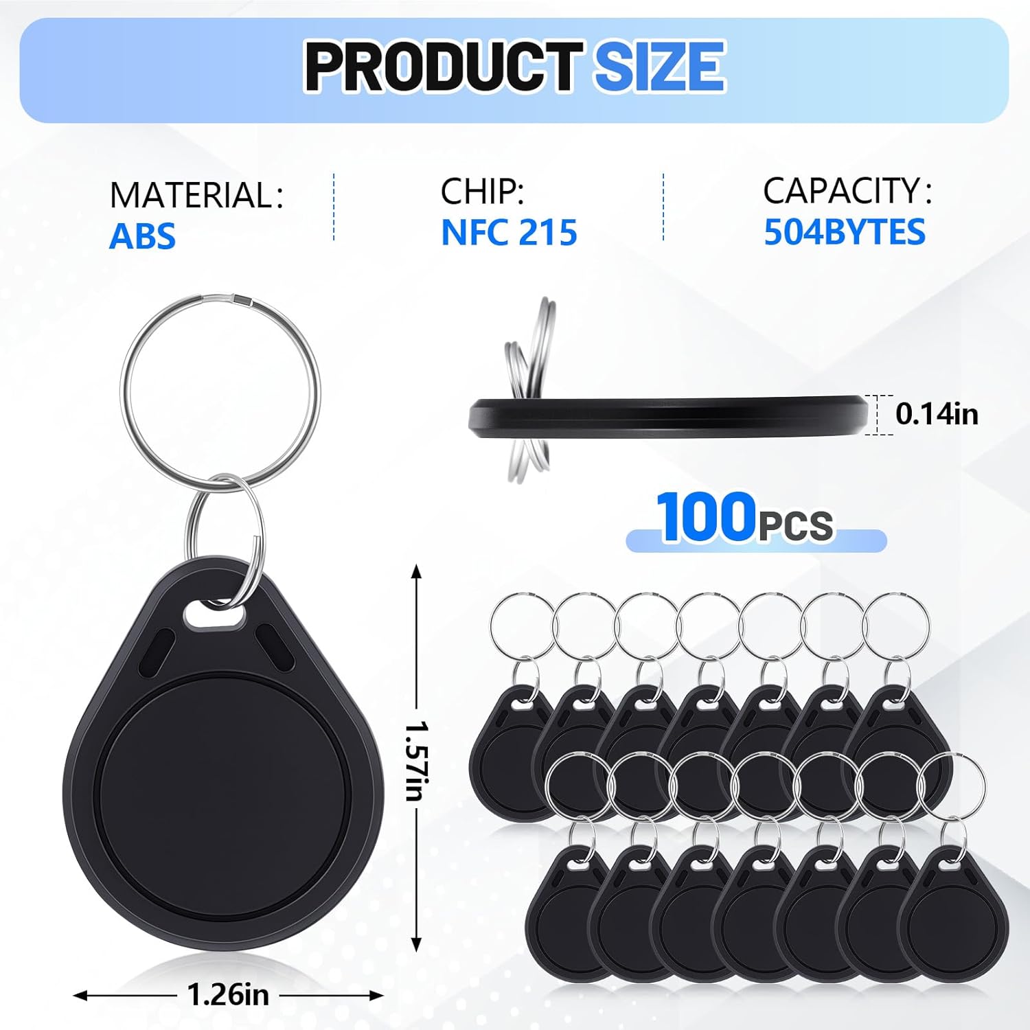 Beeveer Nfc Tags Keytags Nfc Key Keychain Business Card Digital Programmable 504 Bytes Memory, Compatible with Mobile Phone