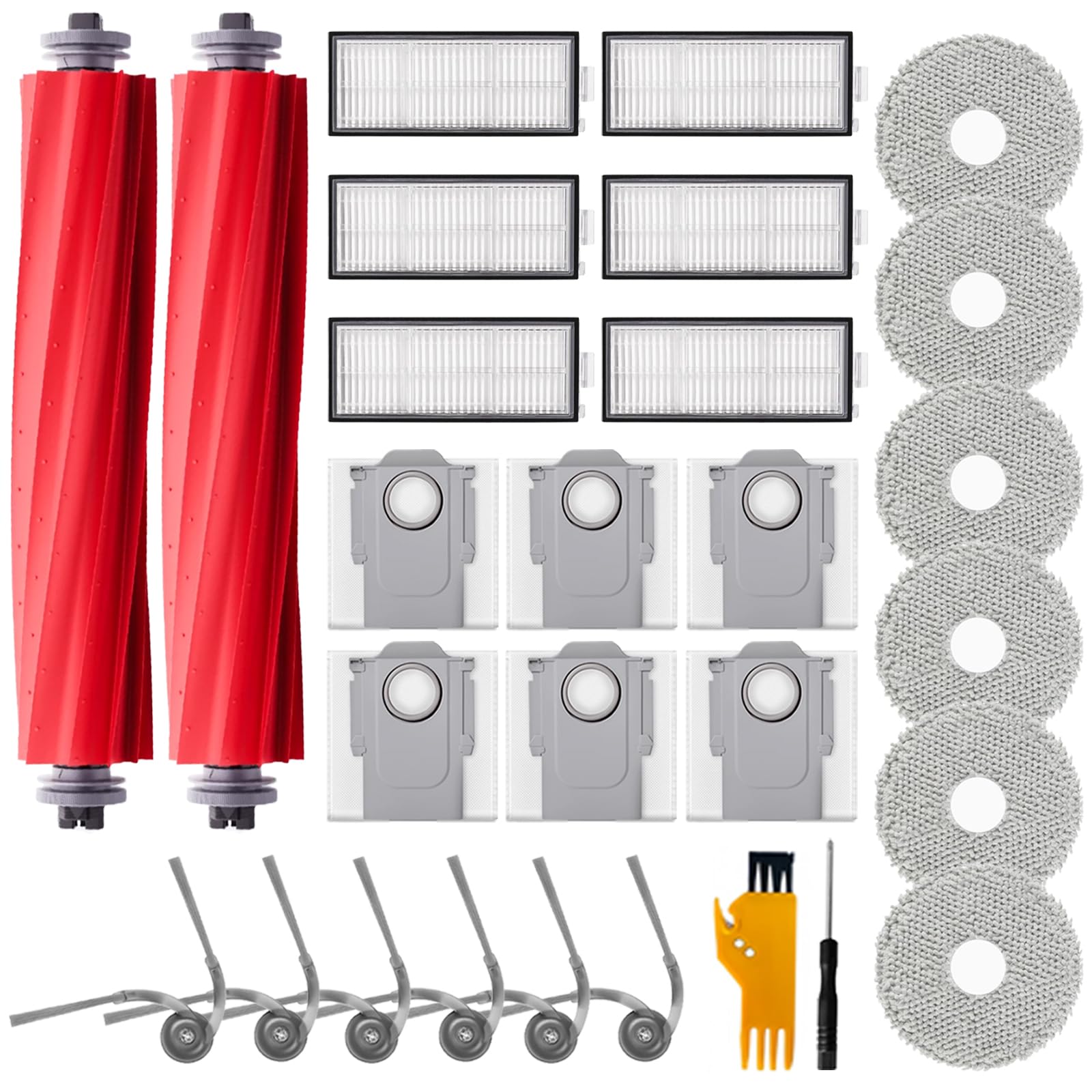 28 pezzi di Accessori per Roborock QV 35A / QV 35S / QR 798 / QR 598 robot, 2 Spazzole Principali, 6 Asciugamani, 6 Filtri, 6 Sacchi di Polvere, 6 Spazzole Laterali, 2 Utensili di Pulizia