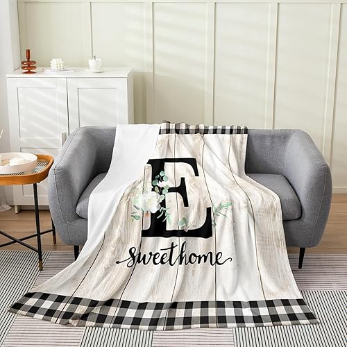 Miniatura 21 de Erosebridal Flower Initial S Flannel Blanket White Floral Flowers Fleece Blanket,40"X50",Personalized Letters Fuzzy Plush Throw for Sofa Beige Negro