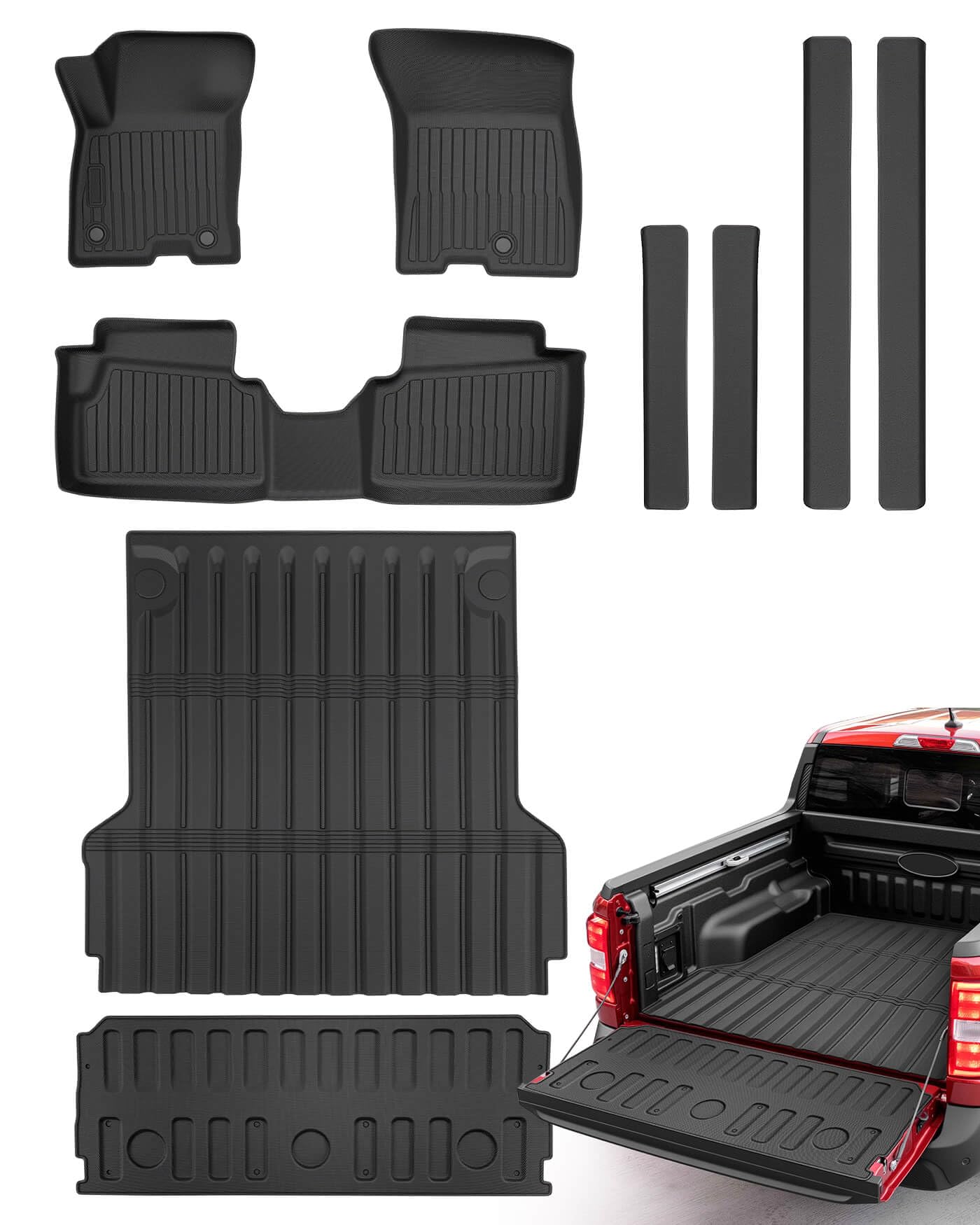 Photo 1 of Truck Bed Tailgate Mat & Floor Liners for Ford Maverick Hybrid 2022-2026| Full Set All-Weather Car Rubber Carpet Interior Accessories for Maverick Hybrid 2026 2025 2024 2023 2022 | 9 Pcs