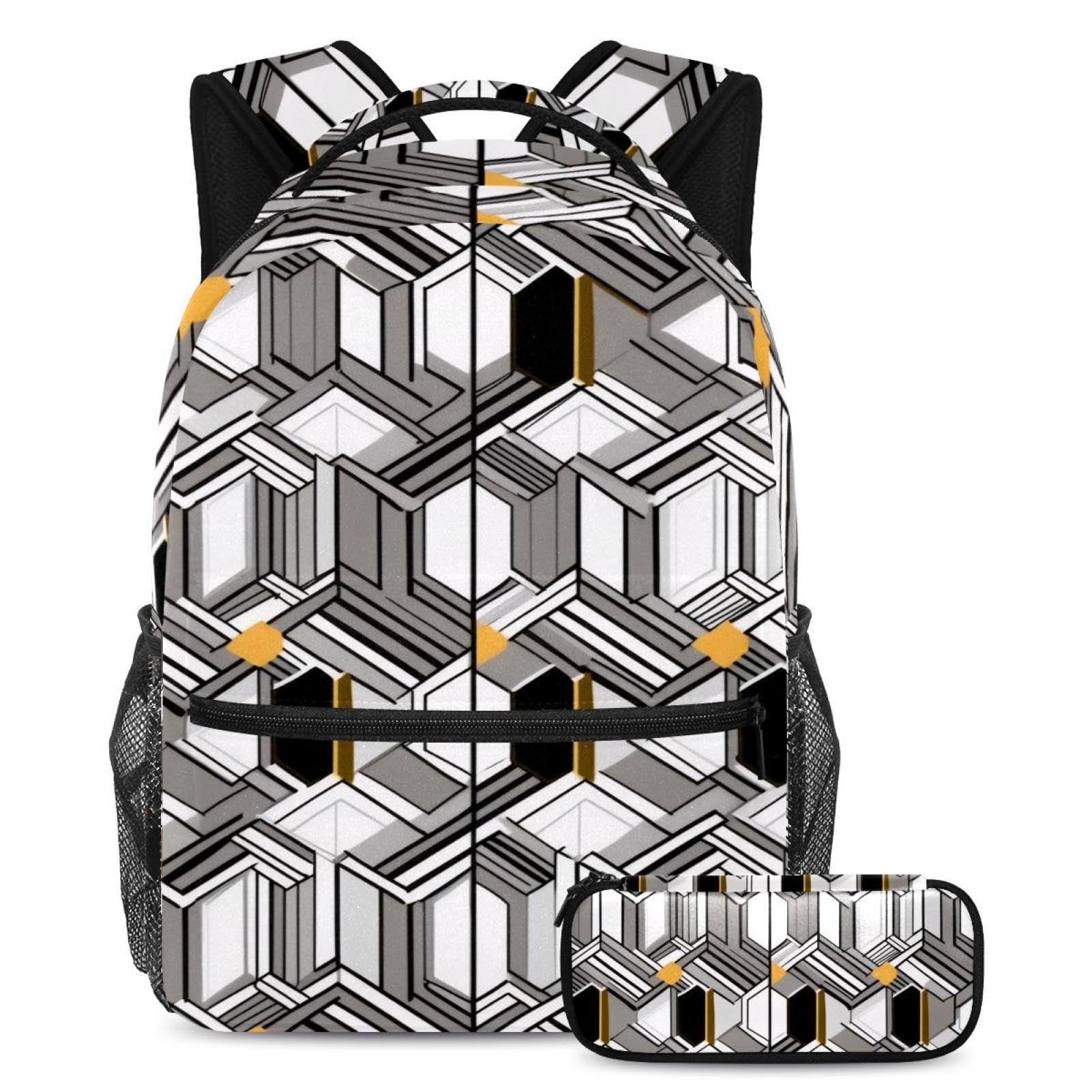 Sac à dos motif géométrique carré argenté doré ados