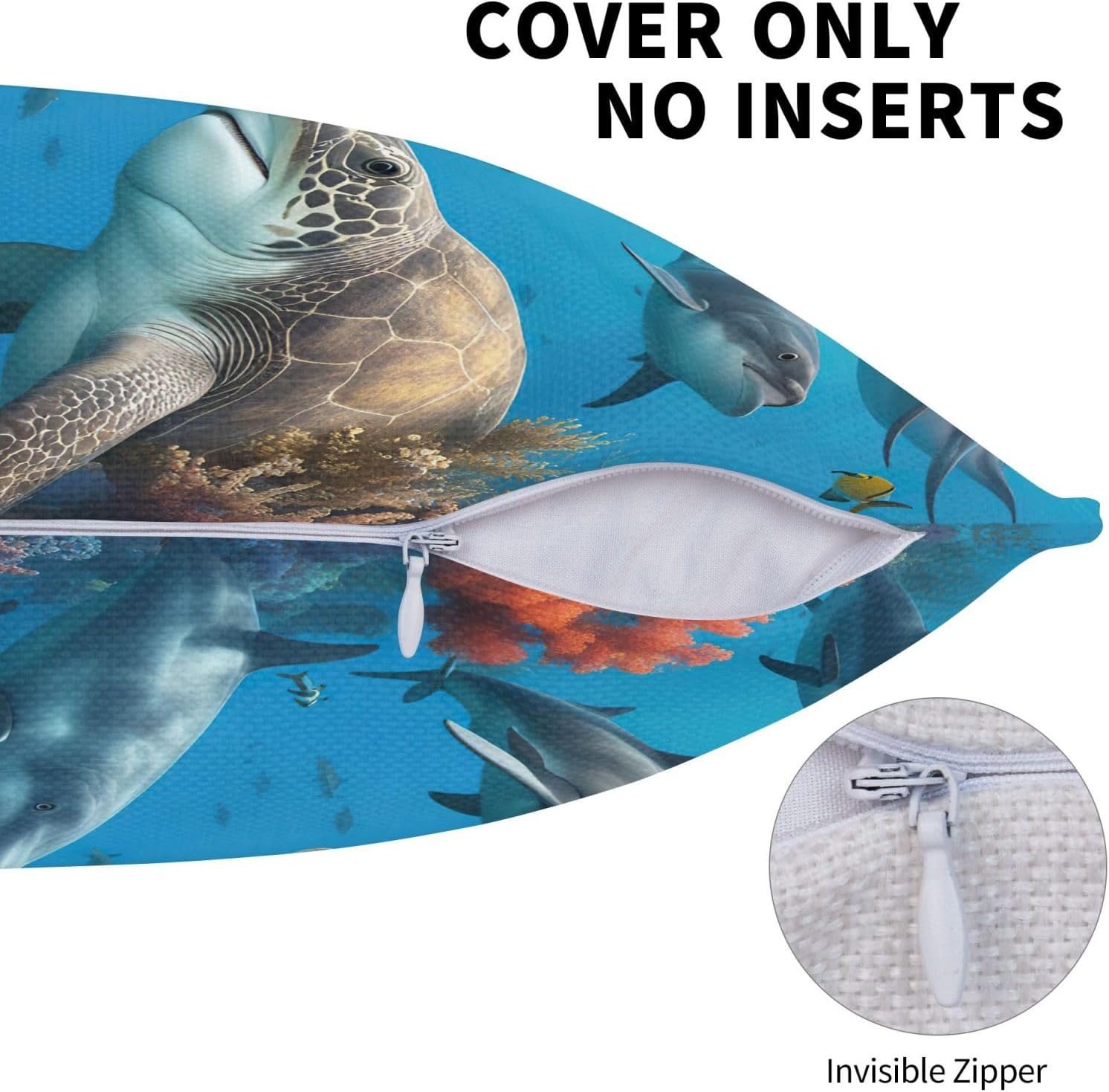 Dolphins Sea Turtle Shark Octopus Coral Reef Imitation Linen Pillowcase -2 Sets, Fashionable Home Decoration, Used for Sofas, Gardens, beds