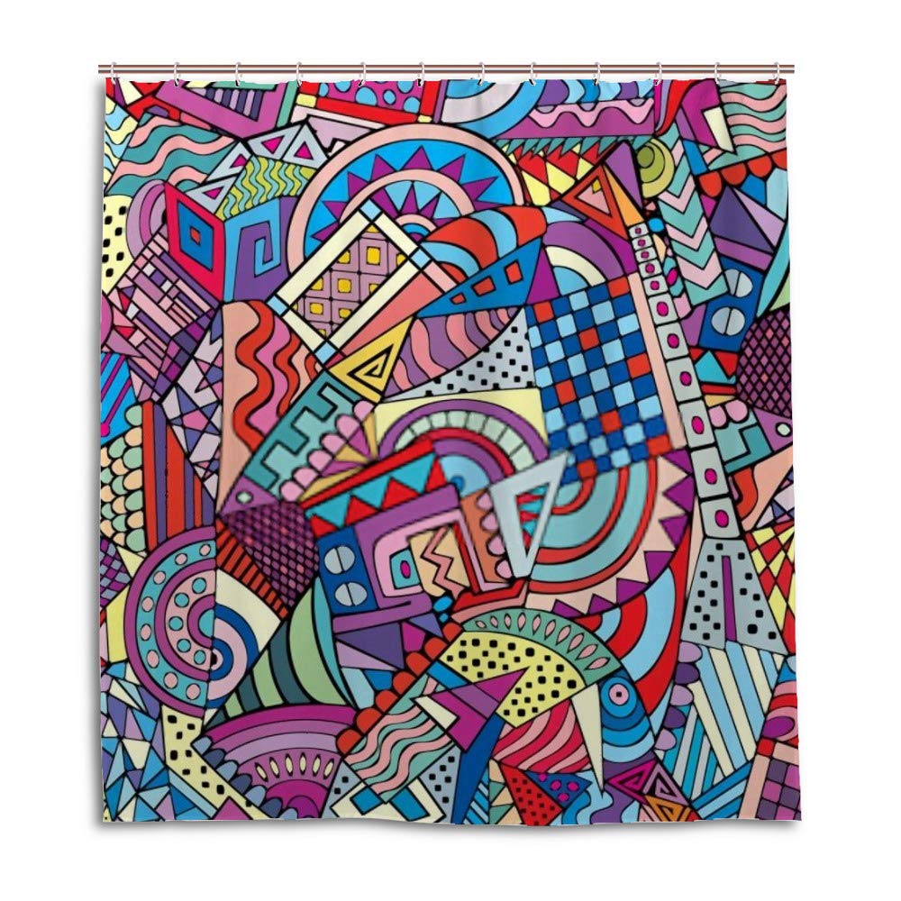 Rideau de douche polyester imperméable géométrique lavable 150x180cm avec crochets