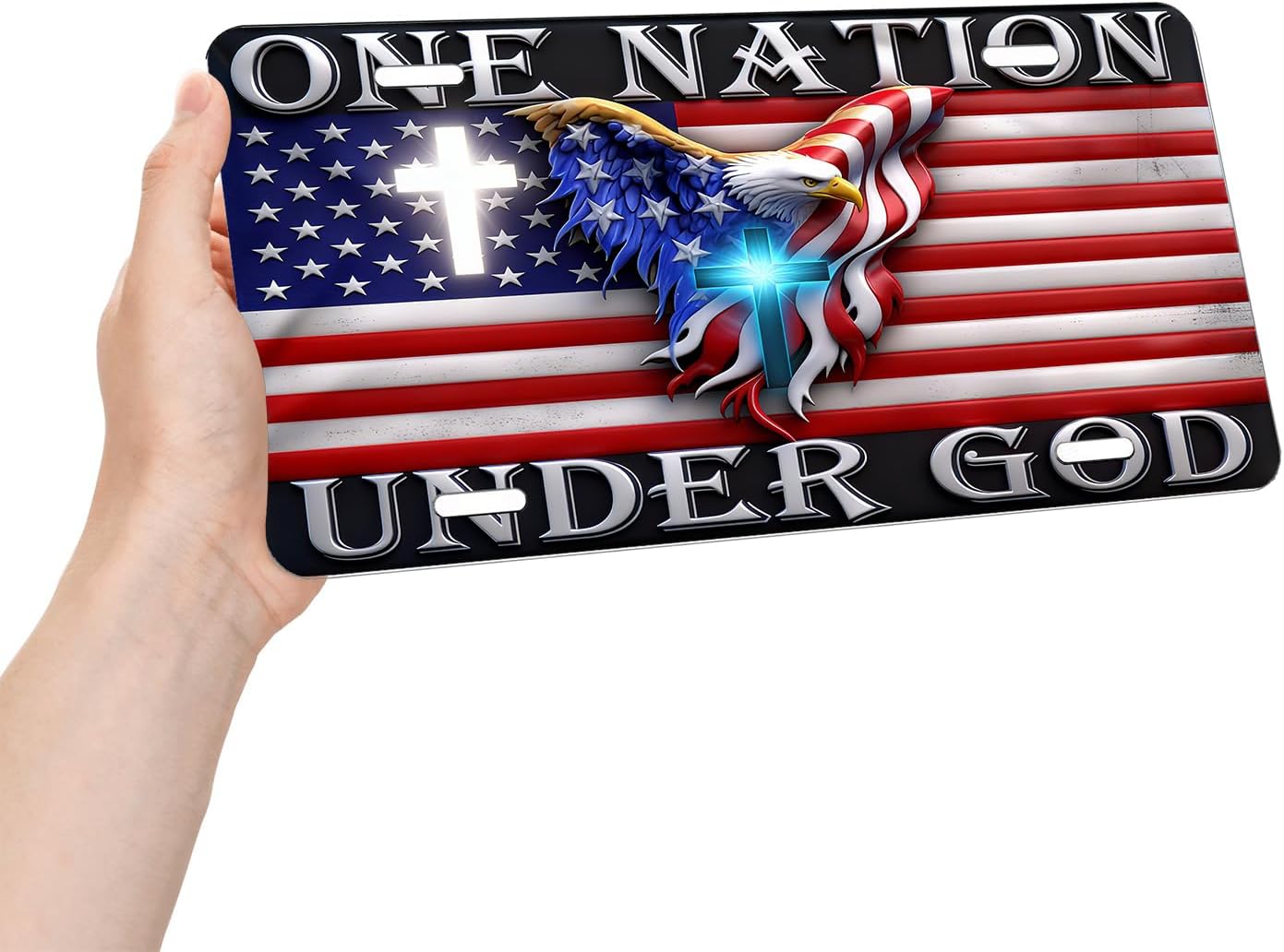 ONE Nation Under GOD.Front License Plate Aluminum Decorative License Plates Funny Metal Car Plate 6"X12" Novelty Vanity Tag Cover with 4 Holes Car Decor Accessory (ONE Nation Under GOD)