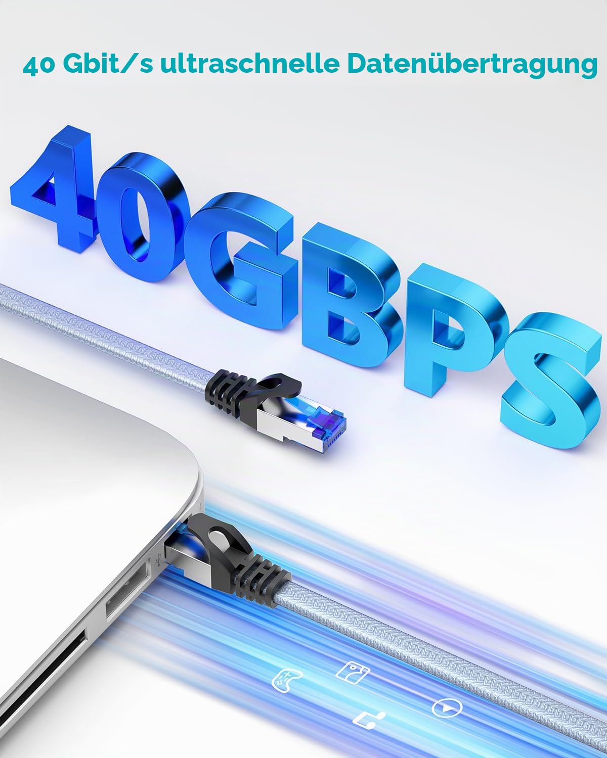 BUSOHE Cat 8 LAN Kabel 5m (10 Stück), 40Gbps Netzwerkkabel Ethernet Kabel | Flach Hochgeschwindigkeits Gigabit RJ45 Patchkabel, Geflochtener Internetkabel Kompatibel mit PC, Router, Modem