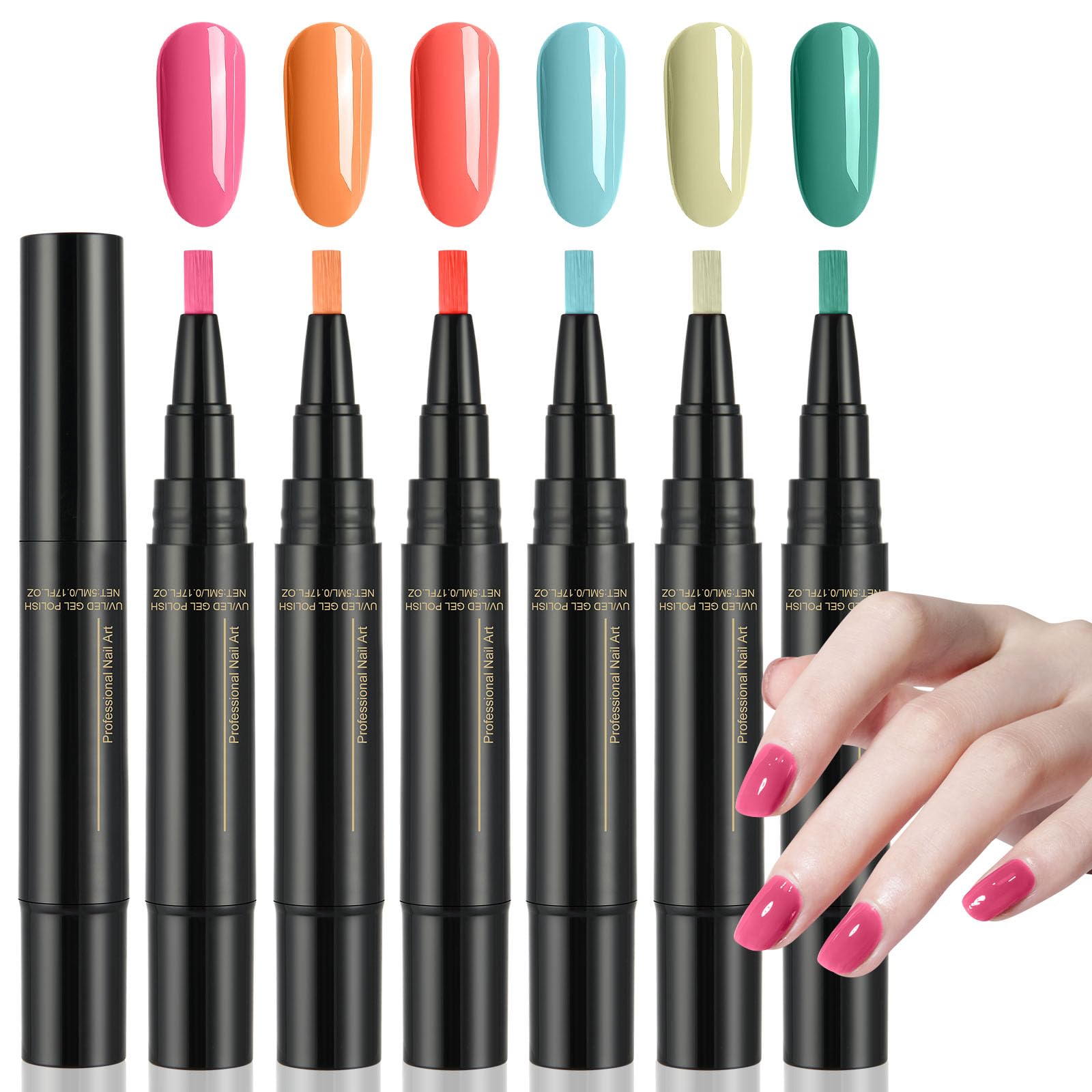 Szybkoschnący lakier do paznokci 3 w 1 jednoetapowy lakier do paznokci UV Nail Polish Pen, pisaki do lakieru do paznokci w 6 kolorach szybkoschnący dla kobiet, dziewcząt, seria kolorowa